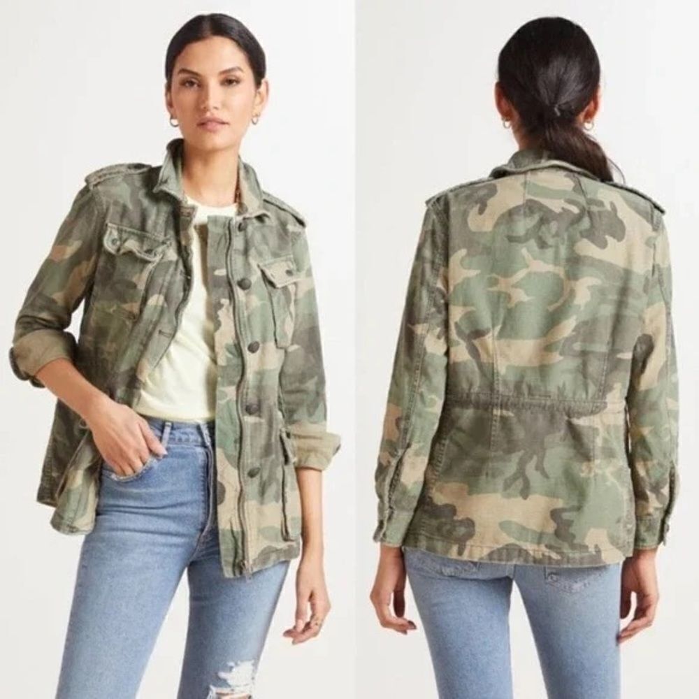 Free People Not Your Brothers Faded‎ Green Camo Print Surplus Jacket ,XS